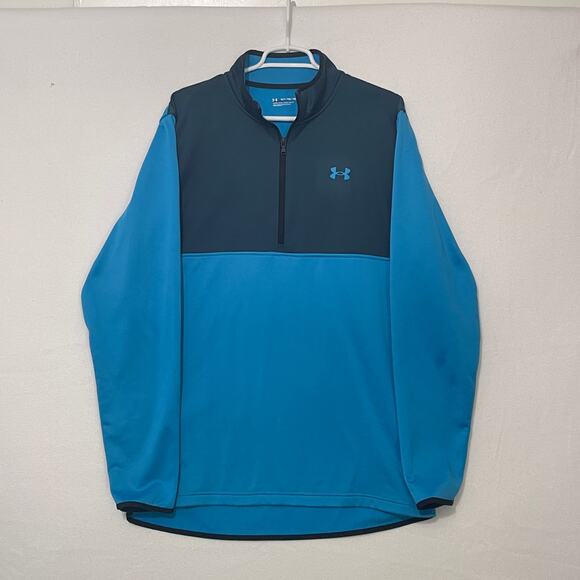 Under Armour 1/4 Zip Pullover Sweatshirt Mens XLT TALL Blue Colorblock Fleece - Picture 1 of 8
